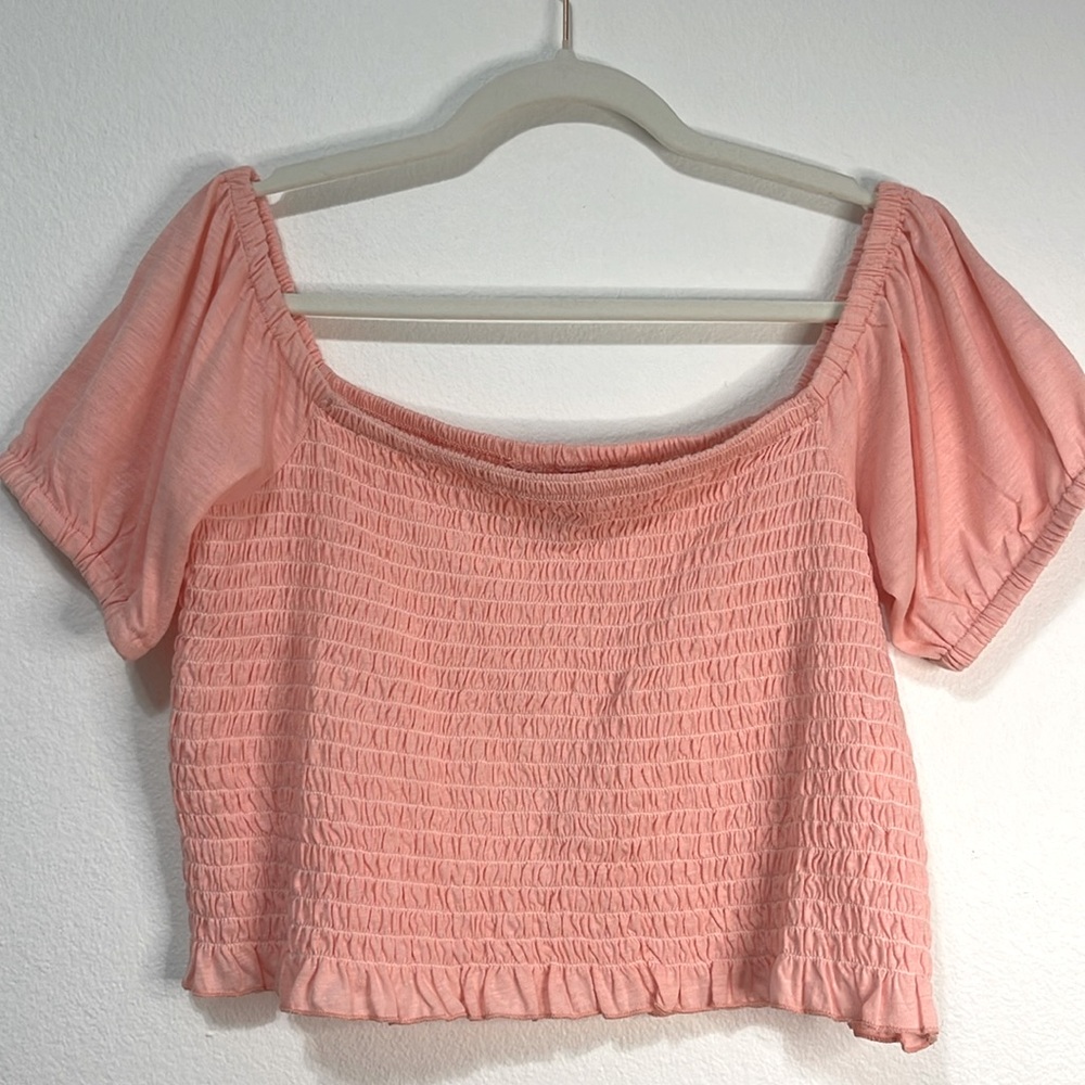 Simply Southern Peach Off-Shoulder Cropped Top Size X-LARGE NWT